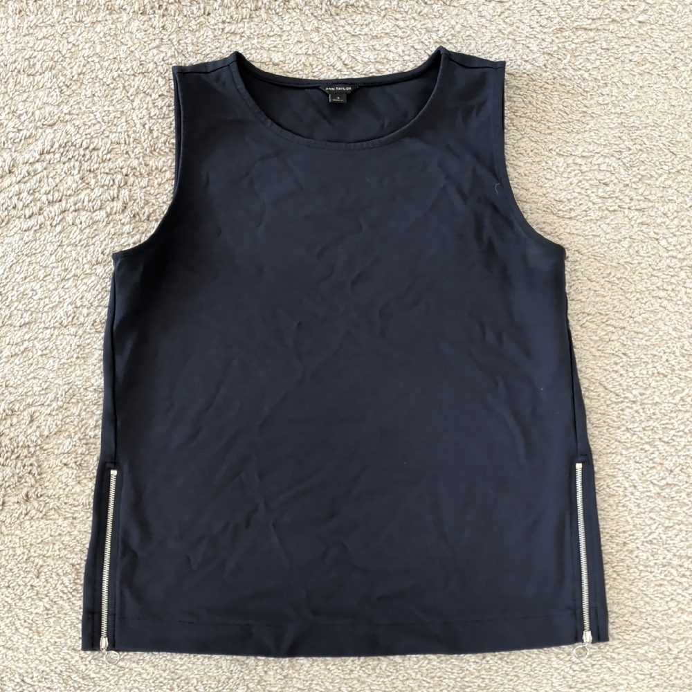 Ann Taylor Navy Tank Top with Zipper Details